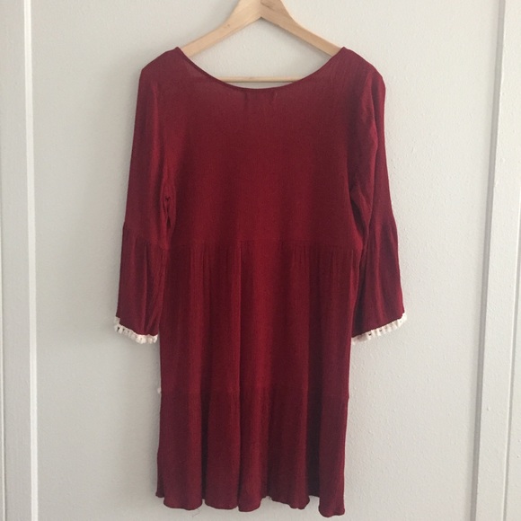 Altar’d State Berry Tunic with White Pom Fringe - Medium - Picture 2 of 7